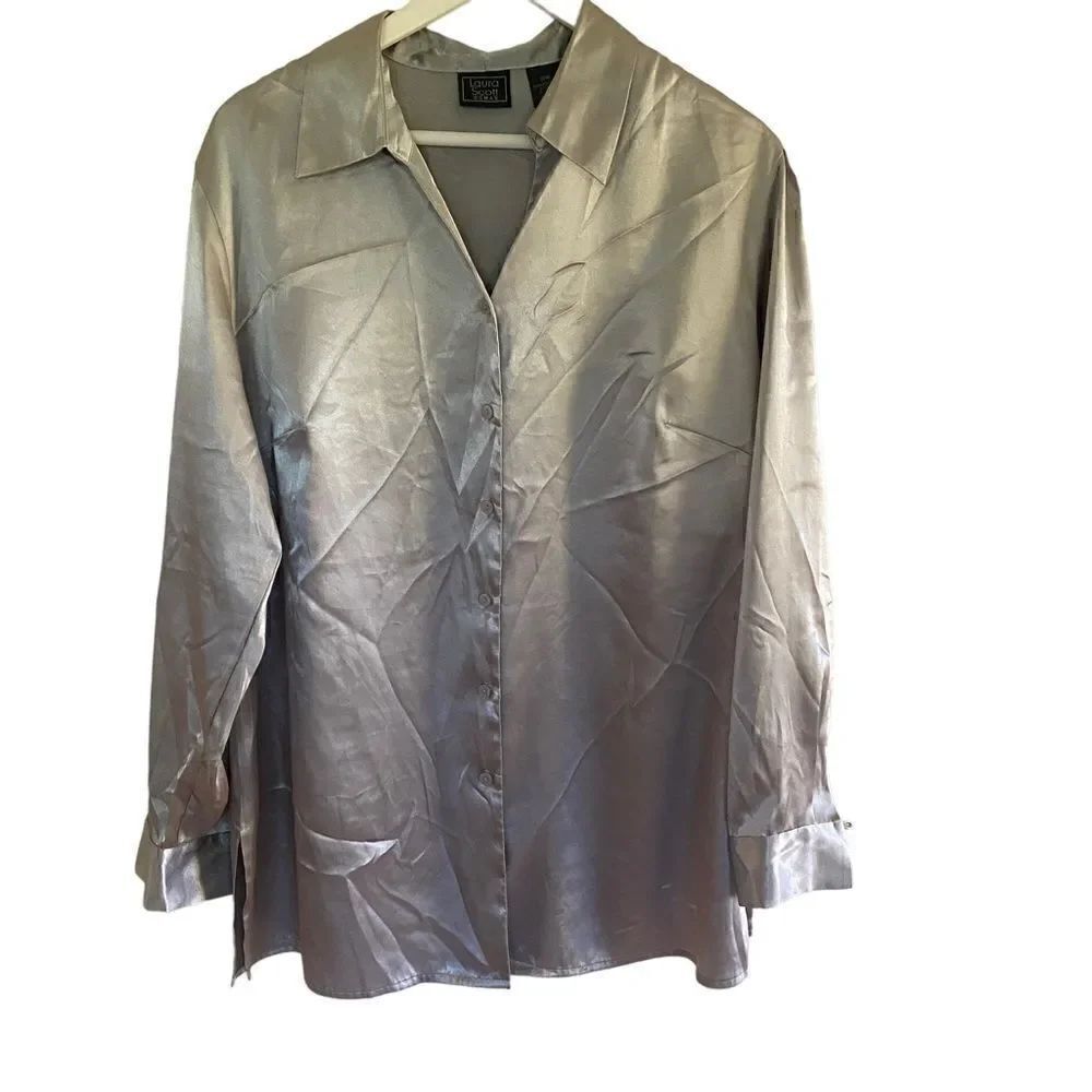 Laura Scott Woman button down gray dress blouse size 16W